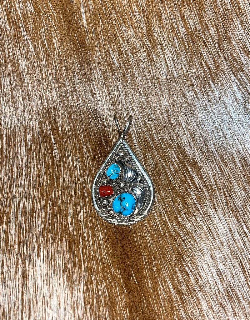Indian Touch of Gallup SS Turquoise and Coral Pendant