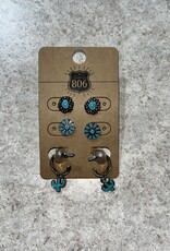 Accessories 806 3 PK Turquoise Earrings