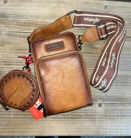 Wrangler Brown Crossbody Cell Phone Purse 3 Zippered Compartment With Coin Pouch