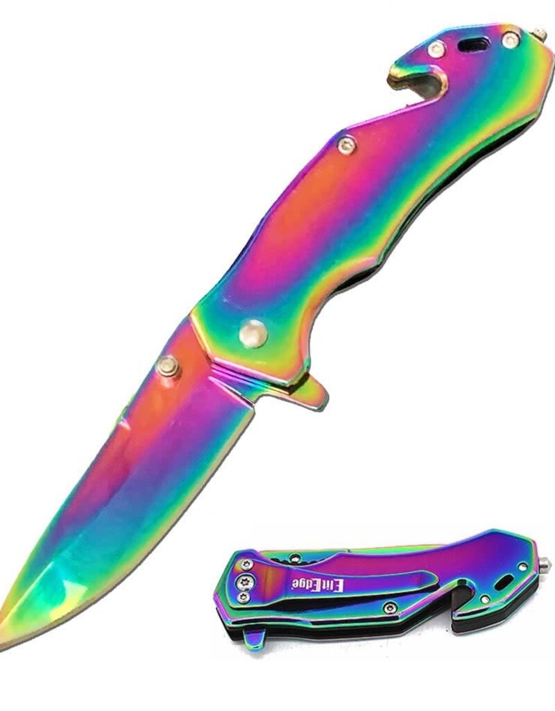 MTech USA 4" Closed Rainbow Tactical Rescue EDC Spring Assisted Folding Pocket Knife