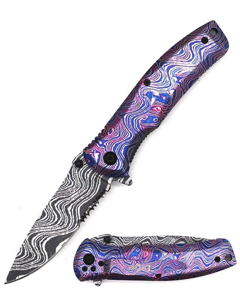MTech USA 3D Multi Color Spring Assist Folding Knife Damascus Finish Blade