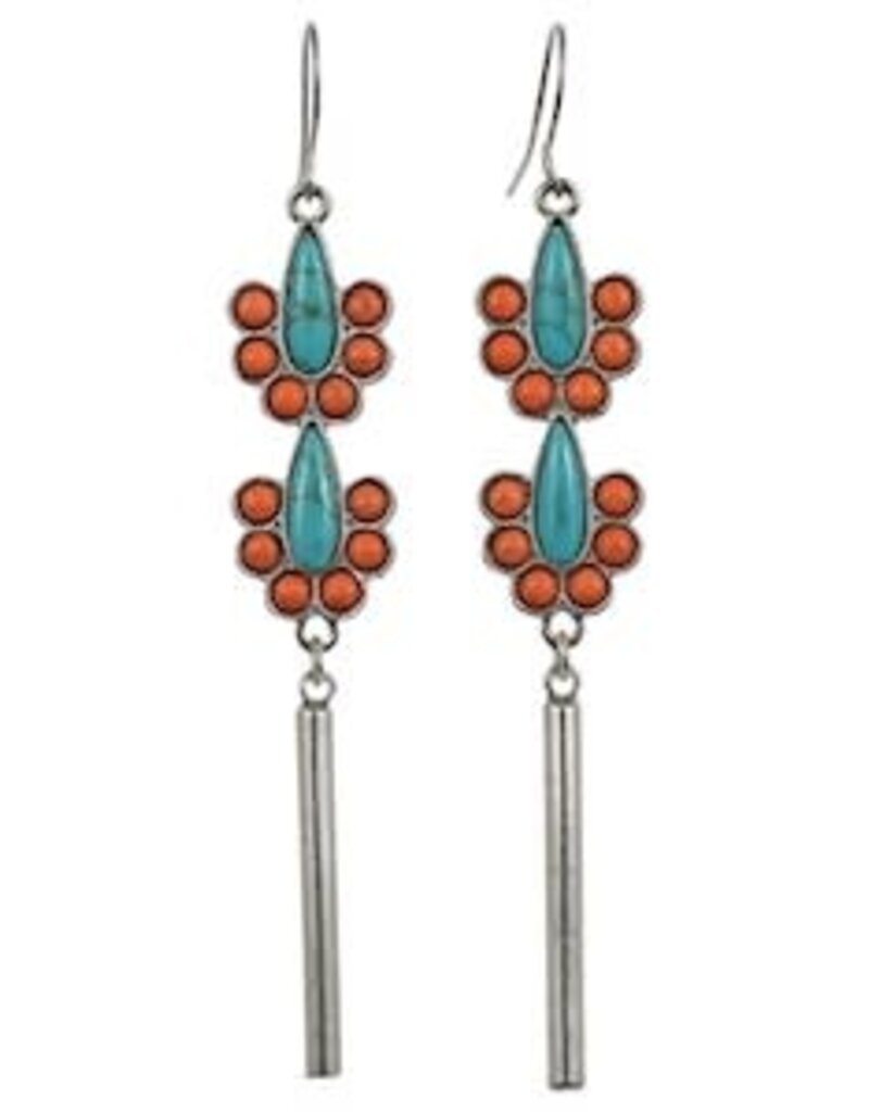 Justin Earrings Turquoise & Coral Stones