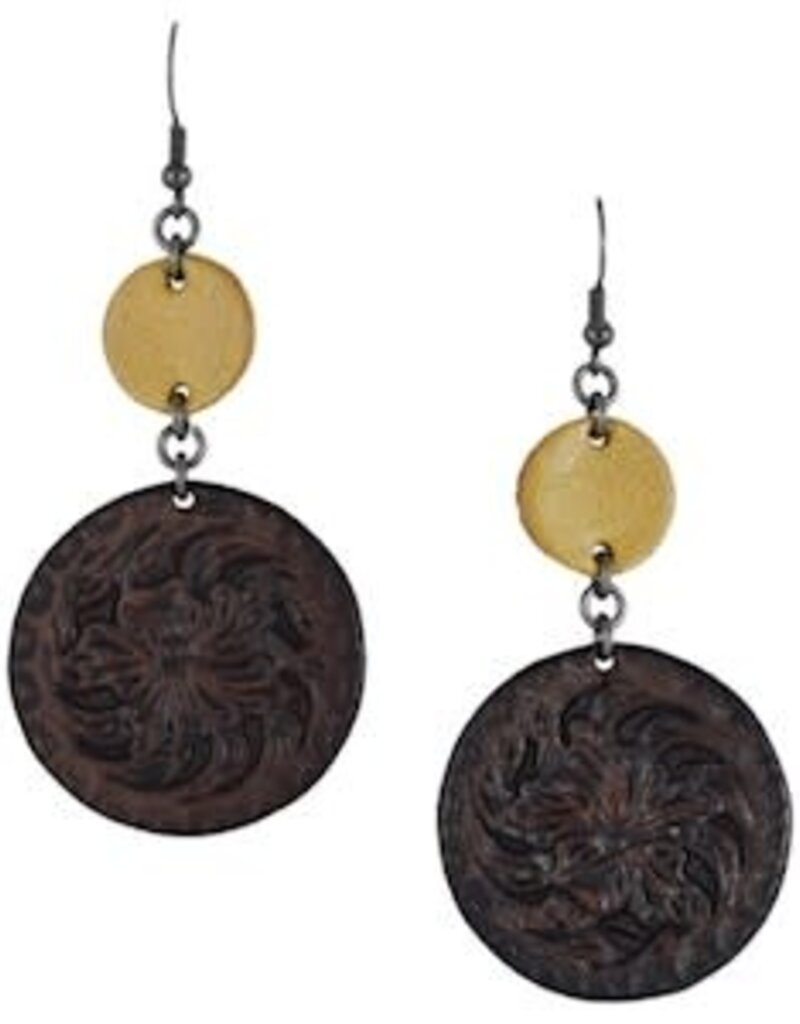 Justin Tooled Leather Discs Earrings