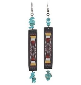 Justin Leather Earrings w/Aztec Pattern & Turq Nuggets