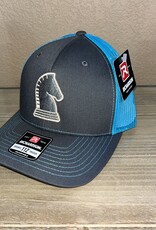 Classic Equine 3D/Puff Embroidery Charcoal/Neon Blue