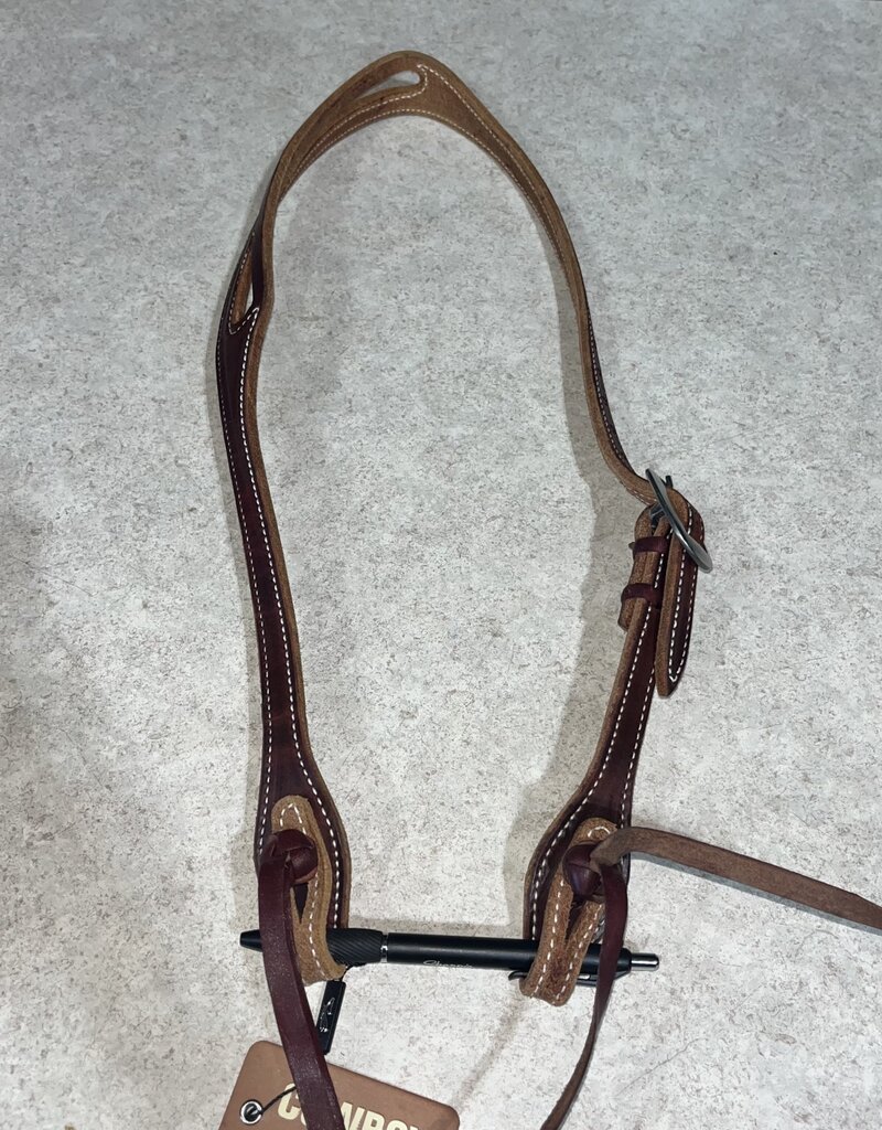 Partrade Headstall Oval Ear 5/8" Chocolate Harness Leather with Cowboy Knots