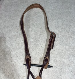 Partrade Headstall Slotted Ear 3/4" Chocolate Harness Leather with Cowboy Knots