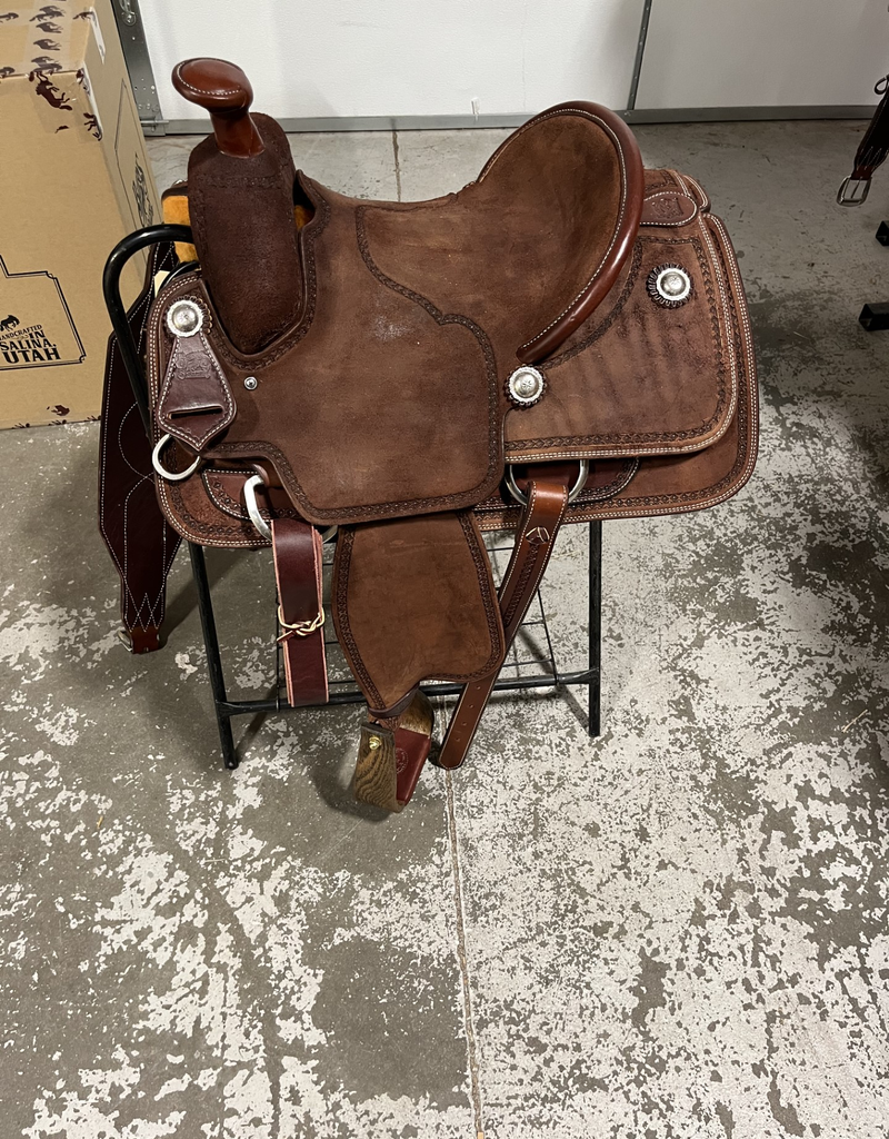 Burns Saddlery Chocolate RO Team Rope Saddle 14", Celtic Full Double Lined & Stitched