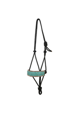 Rafter T Ranch Company Turquoise Collection: Nylon Halter with Floral Carving, Turquoise Wash, TT Finish & White Buckstitch