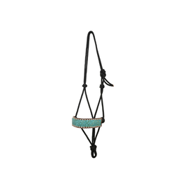Rafter T Ranch Company Turquoise Collection: Nylon Halter with Floral Carving, Turquoise Wash, TT Finish & White Buckstitch