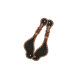 Rafter T Ranch Company Spur strap with Floral Carving, Black Wash, TT Finish & White Buckstitch