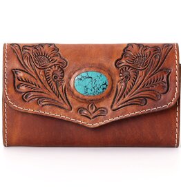 American Darling Hand Tooled Turquoise Stone Wallet