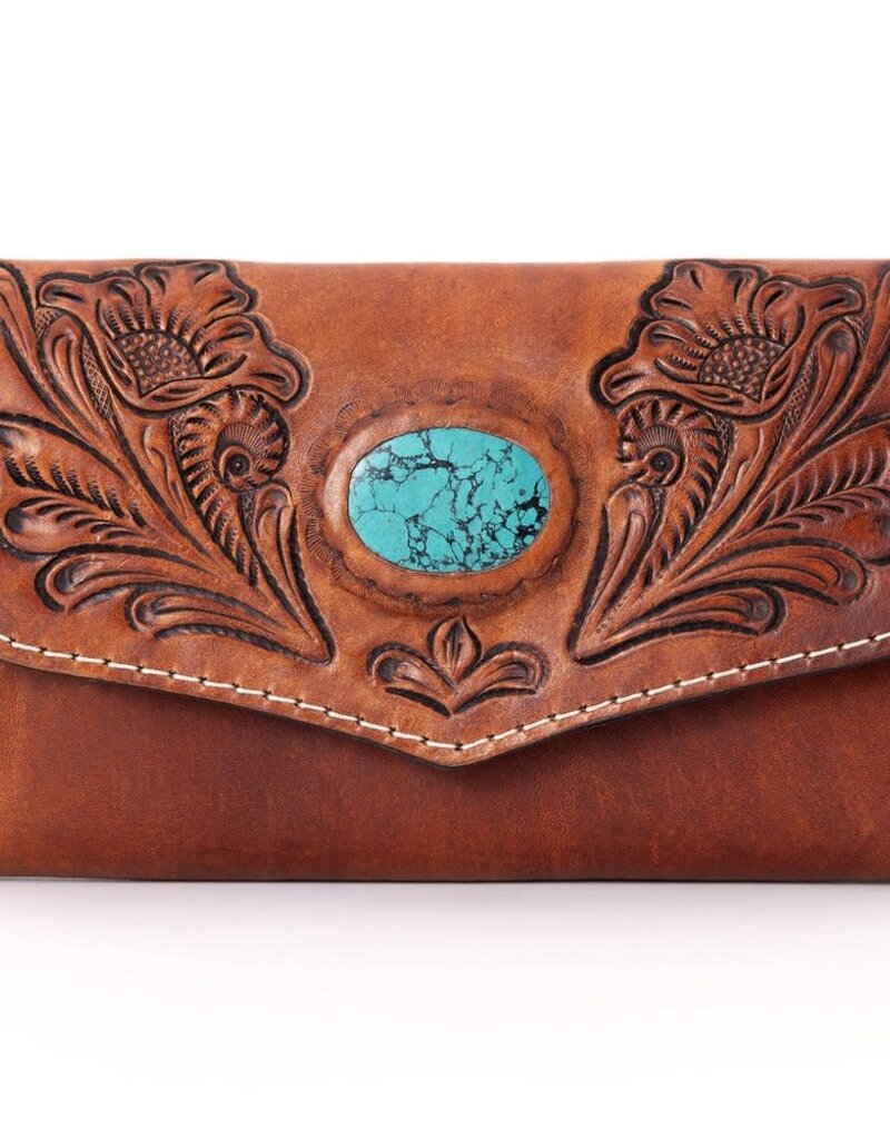 American Darling Hand Tooled Turquoise Stone Wallet