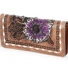 American Darling Purple Floral Clutch Hand Tooled Genuine Leather