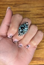 Boho Sol Mosaic Onyx/Turquoise Chip Adjustable Ring
