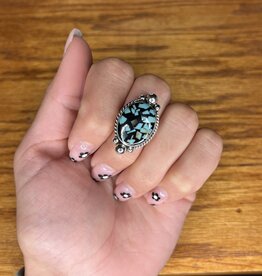 Boho Sol Mosaic Onyx/Turquoise Chip Adjustable Ring