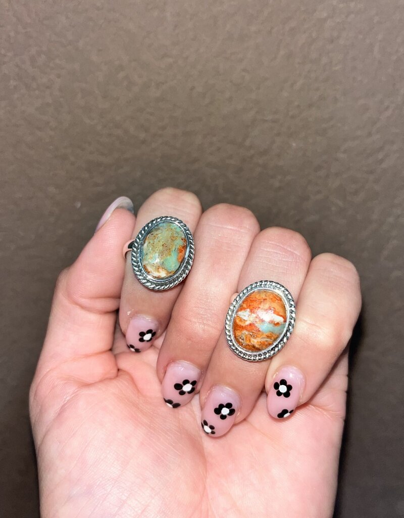Boho Sol Turquoise and Coral Rope Adjustable Ring
