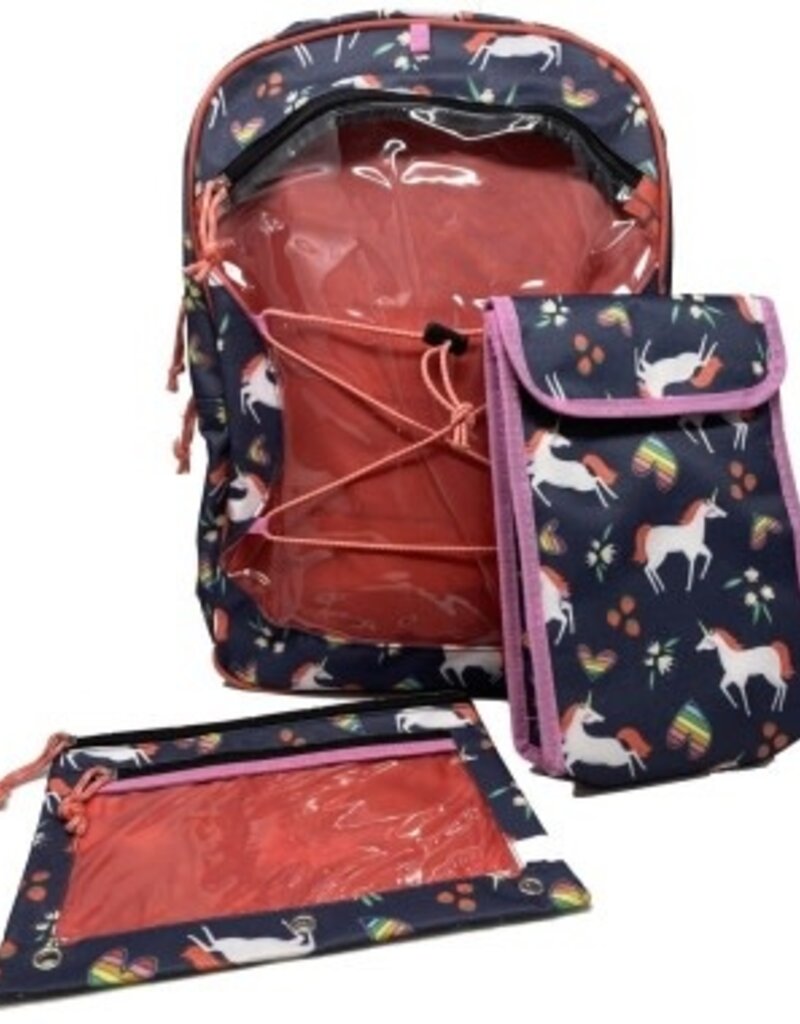 Chick Saddlery Unicorn Print Backpack 3 piece set