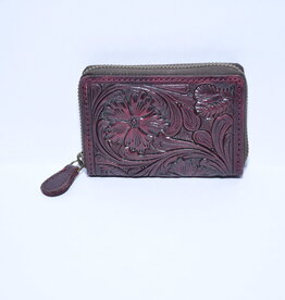 Rafter T Ranch Company Credit Card wallet w/dark tooled brown leather