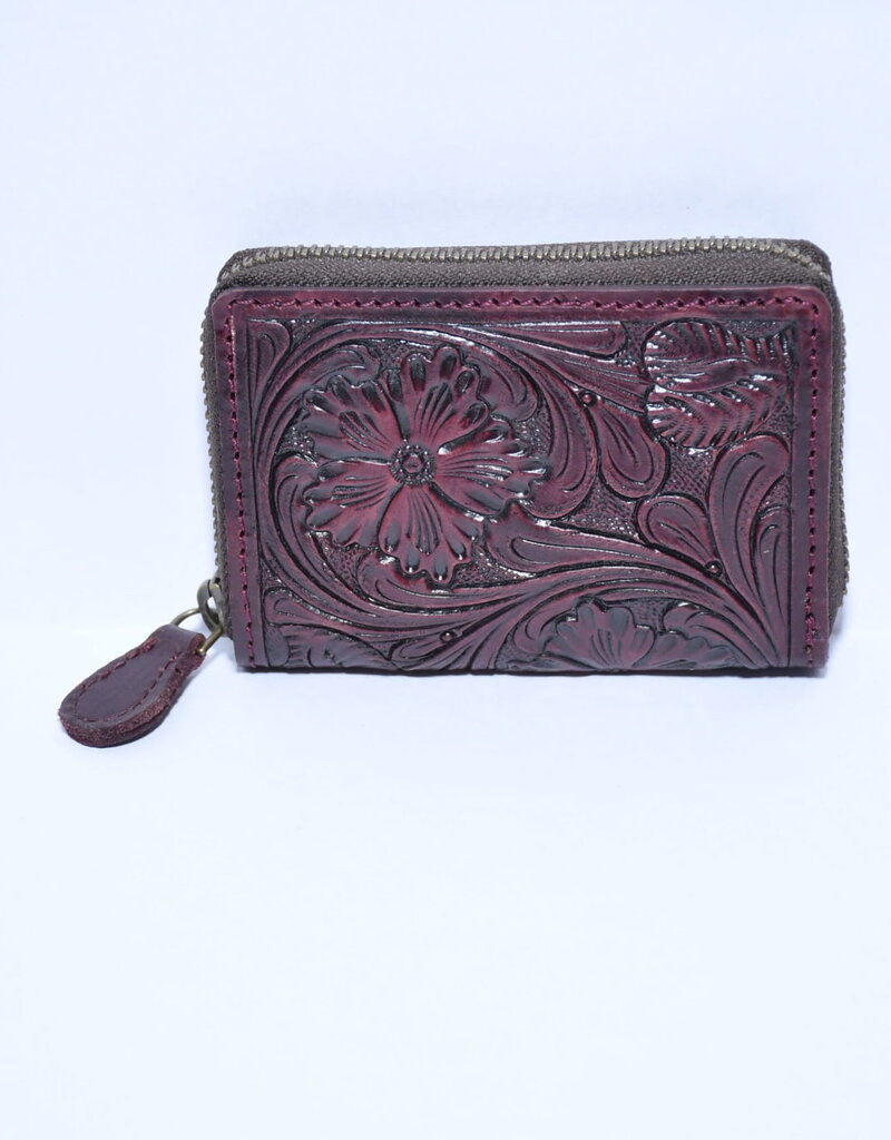Rafter T Ranch Company Credit Card wallet w/dark tooled brown leather