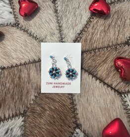Indian Touch of Gallup Zuni Kingman Turquoise Petite Cluster Earrings