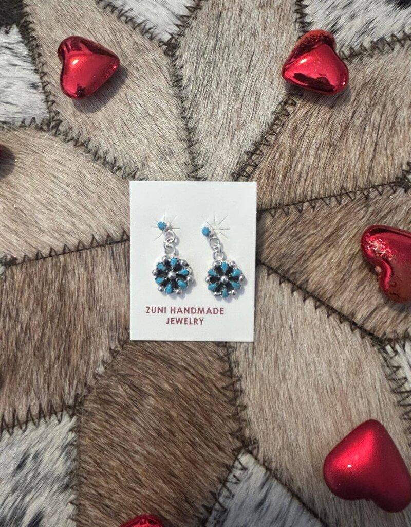 Indian Touch of Gallup Zuni Kingman Turquoise Petite Cluster Earrings