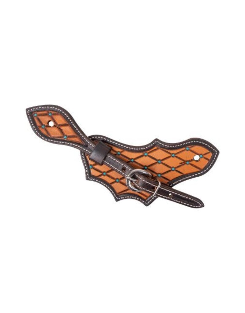 MARTIN Quilted Tooling Patch Spur Straps Turq Dots