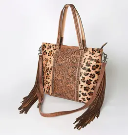 American Darling Leather Tote Tooled Cheetah