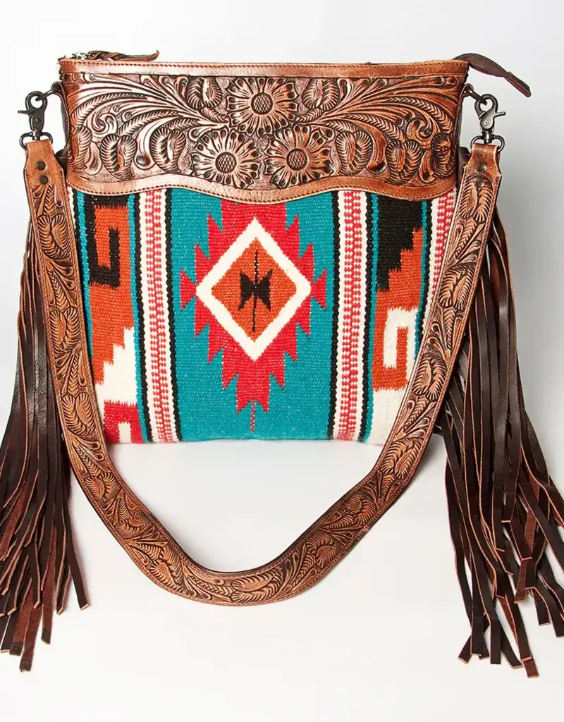 American Darling Tooled Leather and Wool Crossbody