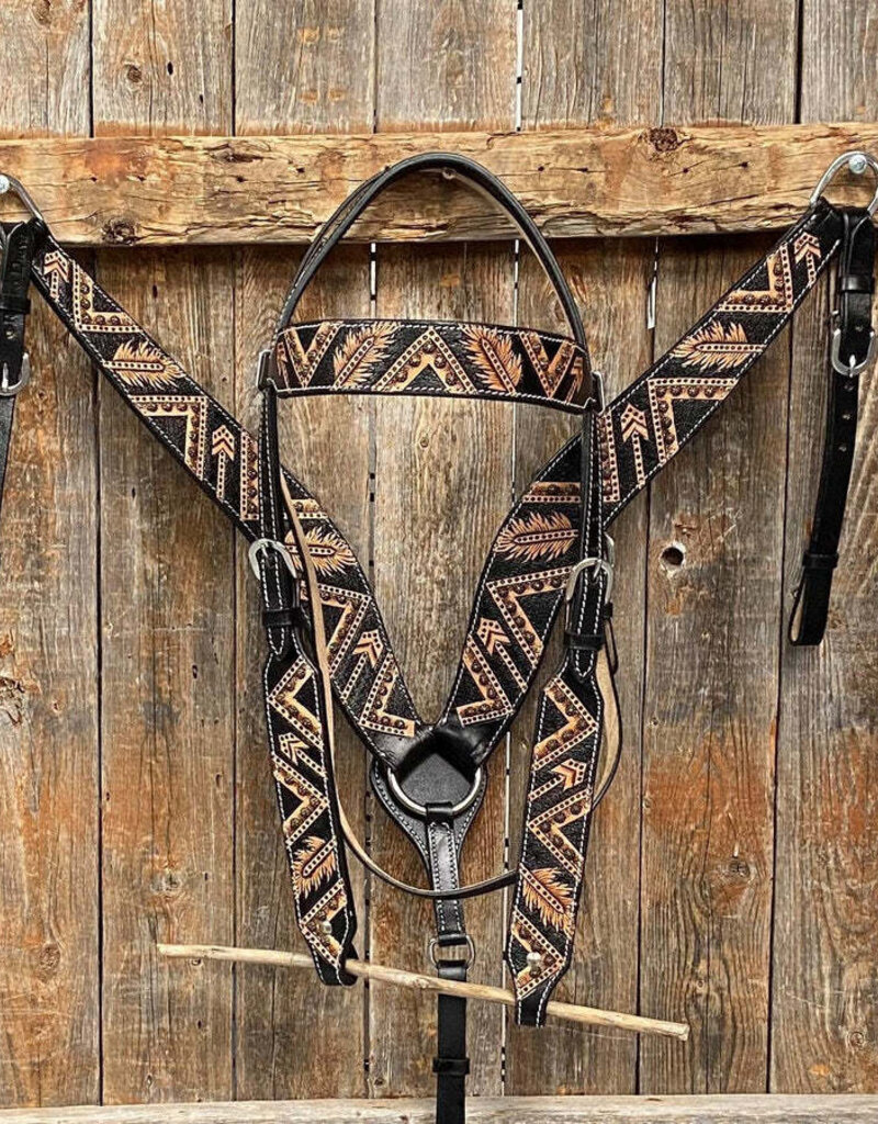 Rodeo Drive Two Tone Feather & Arrow Studded Headstall/Breastcollar Tack Set