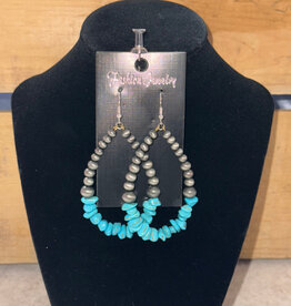Western Elite Turquoise and Silver Bead Teardrop Earrings