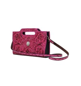 Rafter T Ranch Company Chic Clutch/CrossBody Bag, Floral Carving, Pink Finish