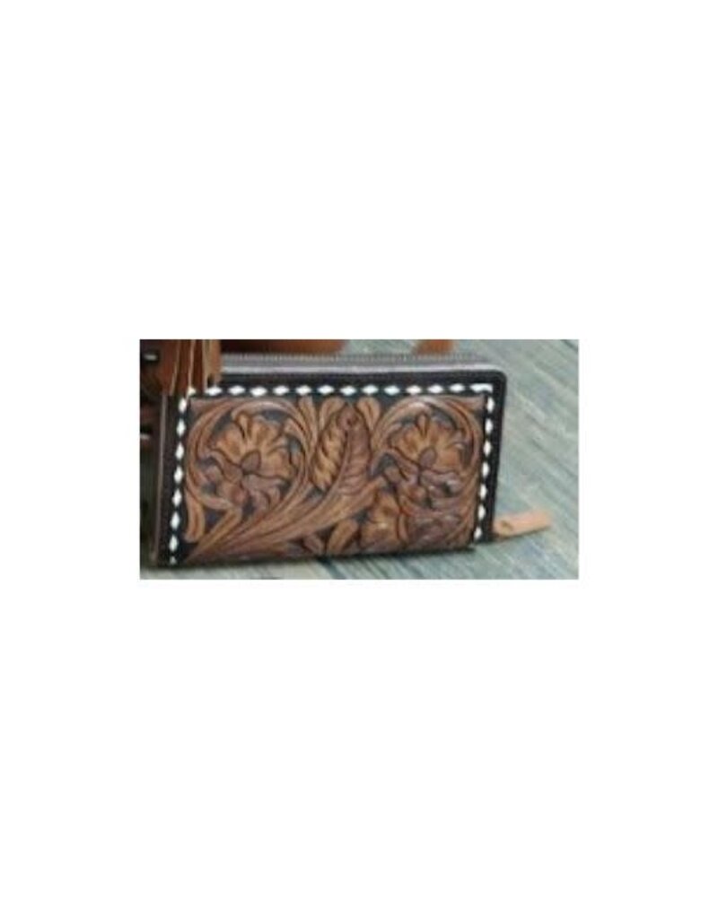 Rafter T Ranch Company Large Wallet Tooled Leather w/Buckstitch