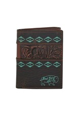 Red Dirt Hat Co Trifold Wallet Tooled Accent w/Turq Design