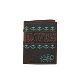 Red Dirt Hat Co Trifold Wallet Tooled Accent w/Turq Design