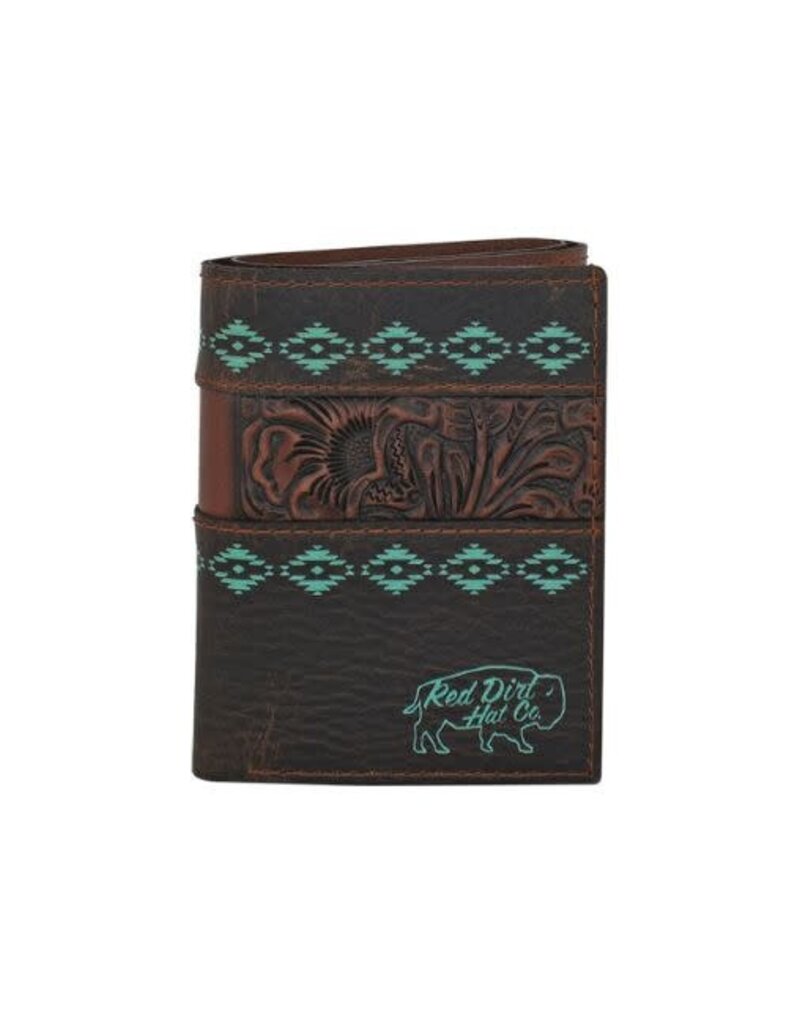 Red Dirt Hat Co Trifold Wallet Tooled Accent w/Turq Design