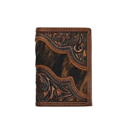 Justin Trifold Wallet w/Floral Tooling Brindle Hair