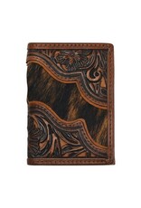 Justin Trifold Wallet w/Floral Tooling Brindle Hair