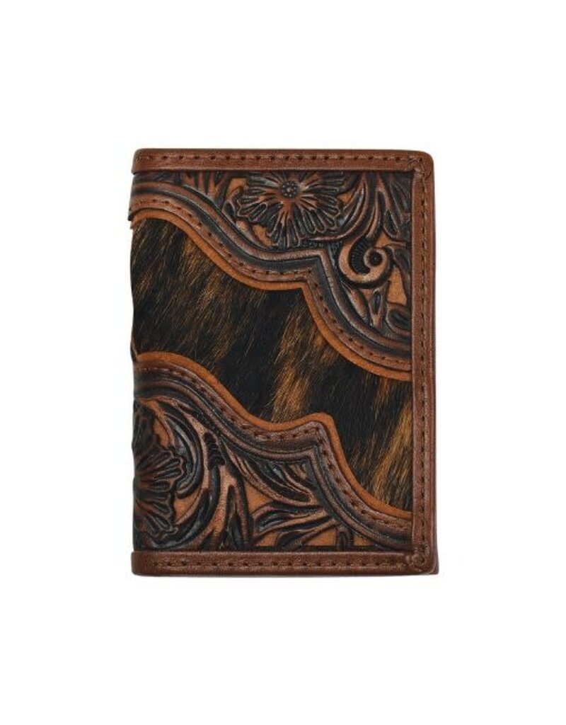Justin Trifold Wallet w/Floral Tooling Brindle Hair
