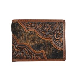 Justin Lg Bifold Wallet w/Floral Tooling Brindle Hair
