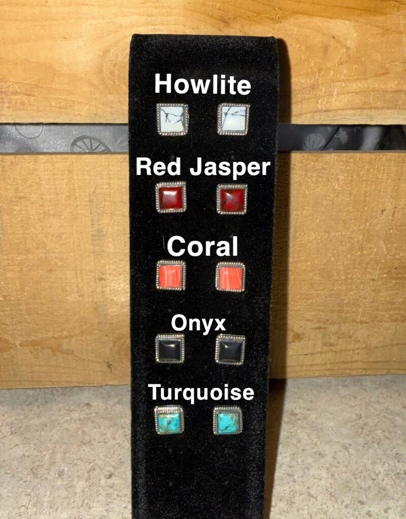 Boho Sol Coral Pink Jasper Square Studs