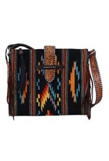 Rafter T Ranch Company Black Belted Tote Cross Body Woolen Purse w/Brown Fringe
