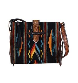 Rafter T Ranch Company Black Belted Tote Cross Body Woolen Purse w/Brown Fringe