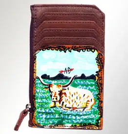 American Darling Steer Card-Holder Hand Tooled Genuine Leather