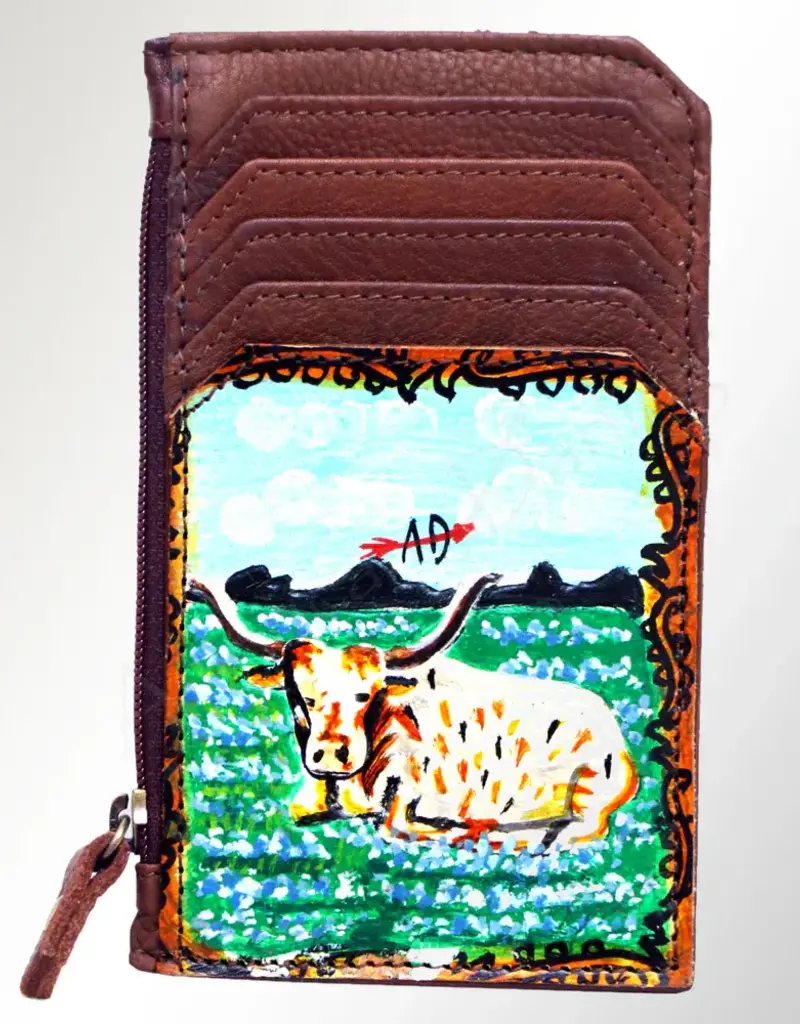 American Darling Steer Card-Holder Hand Tooled Genuine Leather
