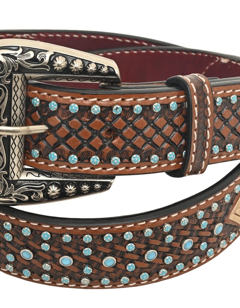 Rafter T Ranch Company Belt w/Basket Tooling Turq Spots