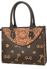 Rafter T Ranch Company Tote Hand Bag w/Floral Carving/Tan Arrows