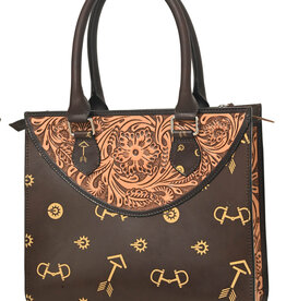 Rafter T Ranch Company Tote Hand Bag w/Floral Carving/Tan Arrows