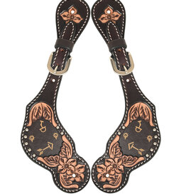 Rafter T Ranch Company Ladies Spur Strap w/Floral Carving/Tan Arrows