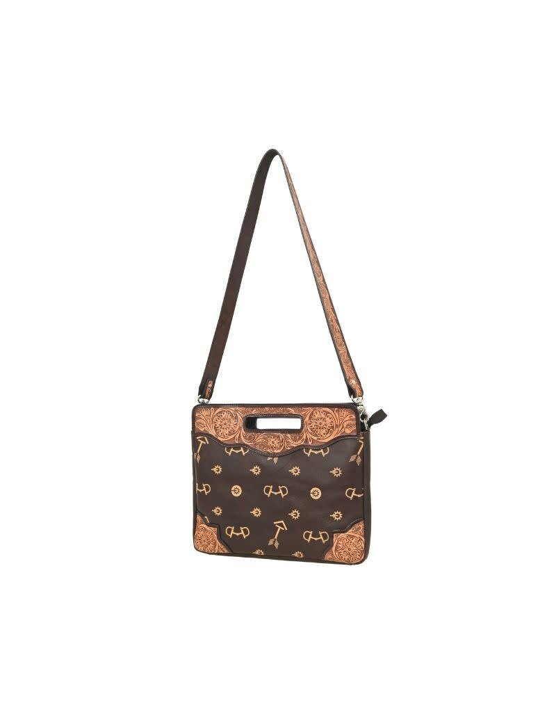 Rafter T Ranch Company Crossbody Clutch Bag w/Floral Carving Tan Arrows